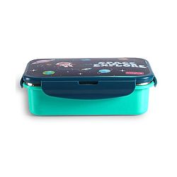 Babyhug Space Stainless Steel Lunch Box|BPA Free|Leak Proof|1 Lunch Box, 1 Container,1 Spoon, 1 Fork|550ML,110ML|Perfect for School Kids & Outdoors|Navy Blue