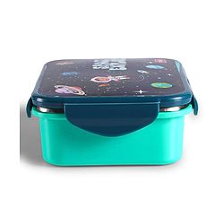 Babyhug Space Stainless Steel Lunch Box|BPA Free|Leak Proof|1 Lunch Box, 1 Container,1 Spoon, 1 Fork|550ML,110ML|Perfect for School Kids & Outdoors|Navy Blue