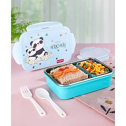 Babyhug Space Stainless Steel Lunch Box|BPA Free|Leak Proof|1 Lunch Box, 1 Container,1 Spoon, 1 Fork|550ML,110ML|Perfect for School Kids & Outdoors|(Color May vary)