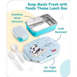 Babyhug Space Stainless Steel Lunch Box|BPA Free|Leak Proof|1 Lunch Box, 1 Container,1 Spoon, 1 Fork|550ML,110ML|Perfect for School Kids & Outdoors|(Color May vary)