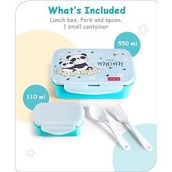 Babyhug Space Stainless Steel Lunch Box|BPA Free|Leak Proof|1 Lunch Box, 1 Container,1 Spoon, 1 Fork|550ML,110ML|Perfect for School Kids & Outdoors|(Color May vary)