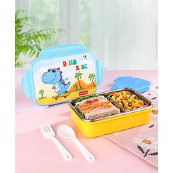 Babyhug Space Stainless Steel Lunch Box|BPA Free|Leak Proof|1 Lunch Box, 1 Container,1 Spoon, 1 Fork|550ML,110ML|Perfect for School Kids & Outdoors|(Color May vary)