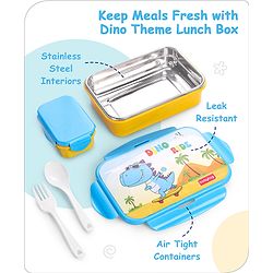 Babyhug Space Stainless Steel Lunch Box|BPA Free|Leak Proof|1 Lunch Box, 1 Container,1 Spoon, 1 Fork|550ML,110ML|Perfect for School Kids & Outdoors|(Color May vary)