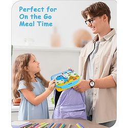 Babyhug Space Stainless Steel Lunch Box|BPA Free|Leak Proof|1 Lunch Box, 1 Container,1 Spoon, 1 Fork|550ML,110ML|Perfect for School Kids & Outdoors|(Color May vary)