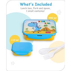 Babyhug Space Stainless Steel Lunch Box|BPA Free|Leak Proof|1 Lunch Box, 1 Container,1 Spoon, 1 Fork|550ML,110ML|Perfect for School Kids & Outdoors|(Color May vary)