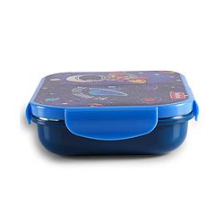 Babyhug Space Stainless Steel Lunch Box|BPA Free|Leak Proof|2 compartment,1 Spoon and 1 Fork|550 ML|Perfect for School Kids & Outdoors|Navy Blue