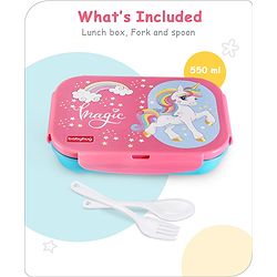 Babyhug Space Stainless Steel Lunch Box|BPA Free|Leak Proof|2 compartment,1 Spoon and 1 Fork|550 ML|Perfect for School Kids & Outdoors|Navy Blue