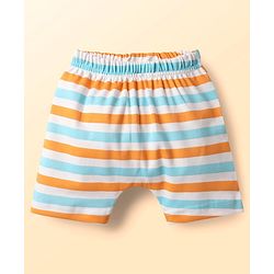 Babyhug Cotton Knit Half Sleeves Shorts Night Suit With Stripes & Bear Print - Light Blue
