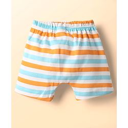 Babyhug Cotton Knit Half Sleeves Shorts Night Suit With Stripes & Bear Print - Light Blue