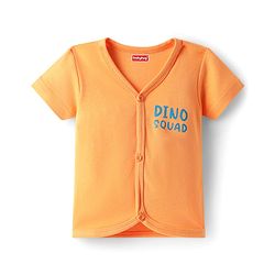Babyhug 100% Cotton Knit Half Sleeves Shorts Night Suit With Stripes & Text Print - Orange