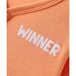 Babyhug 100% Cotton Knit Front Open Half Sleeves Shorts Night Suit With Text Print - Orange