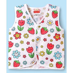 Babyhug 100% Cotton Woven Front Open Sleeveless Jhablas with Tropical Print Pack of 3 - White & Limegreen