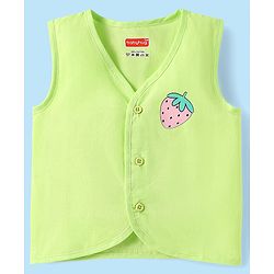 Babyhug 100% Cotton Woven Front Open Sleeveless Jhablas with Tropical Print Pack of 3 - White & Limegreen