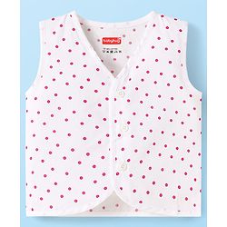 Babyhug 100% Cotton Cambric Woven Front Open Sleeveless Jhablas With Polka Dots & Floral Print Pack Of 3 - Pink & White