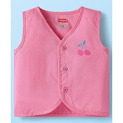 Babyhug 100% Cotton Cambric Woven Front Open Sleeveless Jhablas With Polka Dots & Floral Print Pack Of 3 - Pink & White