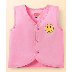 Babyhug 100% Cotton Front Open Sleeveless Jhablas With Floral & Star Print Pack Of 3 - Pink White & Light Blue