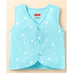 Babyhug 100% Cotton Front Open Sleeveless Jhablas With Floral & Star Print Pack Of 3 - Pink White & Light Blue