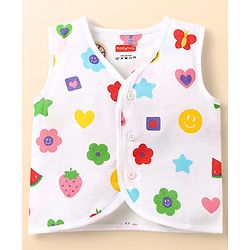 Babyhug 100% Cotton Front Open Sleeveless Jhablas With Floral & Star Print Pack Of 3 - Pink White & Light Blue