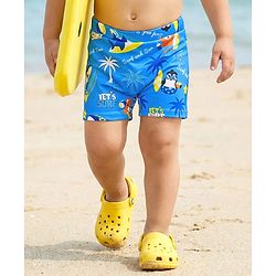 Babyhug Water Repellant Mid Thigh Swimming Trunk With Sea Theme - Blue