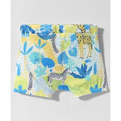 Babyhug Water Repellant Mid Thigh Swimming Trunks With Floral & Animal Print - Multicolour