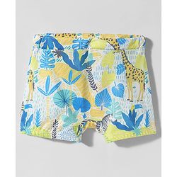 Babyhug Water Repellant Mid Thigh Swimming Trunks With Floral & Animal Print - Multicolour