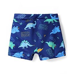 Babyhug Water Repellant Swimming Trunks With Dino Print - Navy Blue