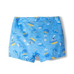 Babyhug Above Knee Length Water Repellant Swimming Trunk with Ocean Theme Print - Light Blue