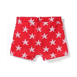 Babyhug Above Knee Length Water Repelant Swimming Trunk with Star Fish Print - Red