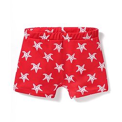 Babyhug Above Knee Length Water Repelant Swimming Trunk with Star Fish Print - Red