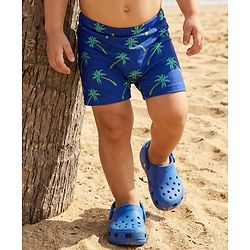 Babyhug Water Repellant Swimming Trunk With Tropical Theme Print - Blue