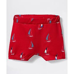 Babyhug Water Repellant Swimming Trunk With Nautical Theme Print - Red