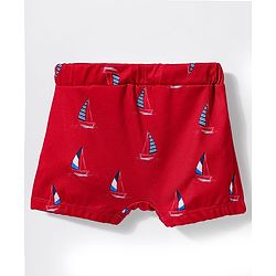 Babyhug Water Repellant Swimming Trunk With Nautical Theme Print - Red