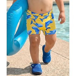 Babyhug Water Repellant Swimming Trunk With Dolphin Print - Yellow