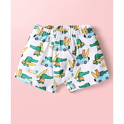 Babyhug 100% Cotton Knit Antibacterial Trunks with Stripes & Animal Print Pack of 3 - Yellow Light Blue & White