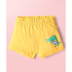 Babyhug 100% Cotton Knit Antibacterial Trunks with Stripes & Animal Print Pack of 3 - Yellow Light Blue & White