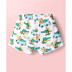 Babyhug 100% Cotton Knit Antibacterial Trunks with Stripes & Animal Print Pack of 3 - Yellow Light Blue & White