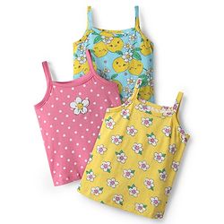Babyhug 100% Cotton Single Jersey Knit Sleeveless Antibacterial Slips With Floral & Polka Dot Print Pack Of 3 - Pink Yellow & Light Blue