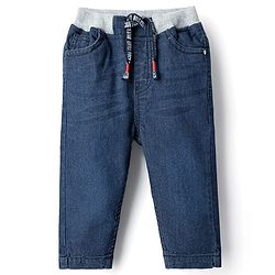 Babyhug Cotton Full Length Stretchable Washed Denim Jeans - Dark Blue