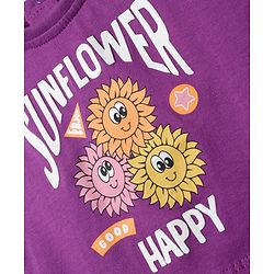 Babyhug Cotton Knit Half Sleeves Crop T-Shirt with Floral Print - Purple