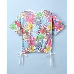 Babyhug Cotton Knit Half Drop Shoulder Sleeves Crop Top with Tropical Theme Print - White