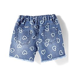 Babyhug Mid Thigh Denim Shorts With Stretch & Heart Print - Blue