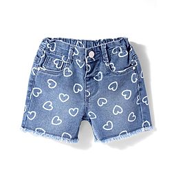 Babyhug Mid Thigh Denim Shorts With Stretch & Heart Print - Blue