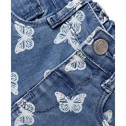 Babyhug Twill Denim Mid Thigh Shorts With Stretch Butterfly Print - Navy Blue