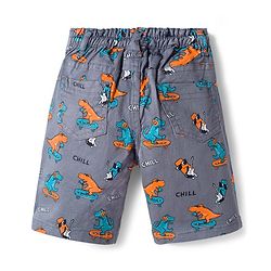 Babyhug Twill Mid Thigh Shorts With Stretch & Dino Print - Dark Grey
