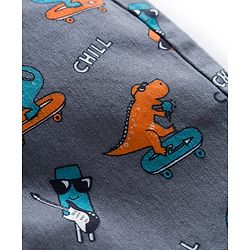 Babyhug Twill Mid Thigh Shorts With Stretch & Dino Print - Dark Grey
