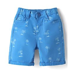 Babyhug Twill Mid Thigh Tropical Printed Shorts With Stretch - Light Blue