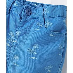 Babyhug Twill Mid Thigh Tropical Printed Shorts With Stretch - Light Blue