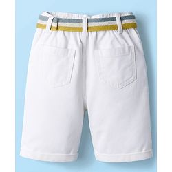 Babyhug Twill Mid Thigh Solid Colour Shorts With Stretch & Belt - White
