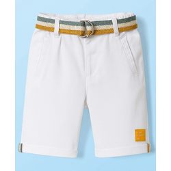 Babyhug Twill Mid Thigh Solid Colour Shorts With Stretch & Belt - White