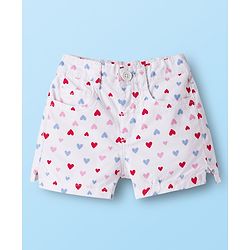 Babyhug Twill Mid Thigh Shorts With Heart Print - White